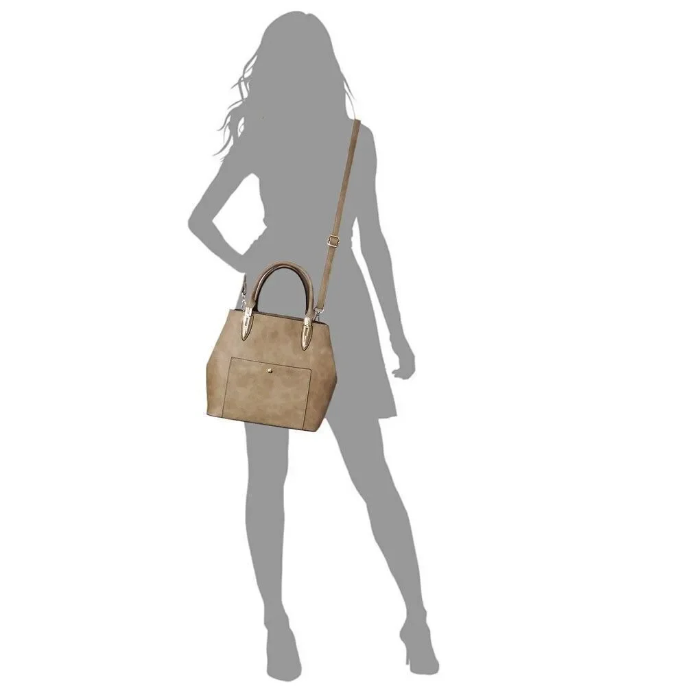 Women's Beige Fashion Top Handle Satchel Work Tote Bags 2pcs Set